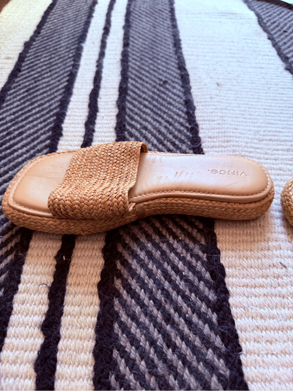 Vince Natural Tan Woven Slide Mules - Picture 2 of 7